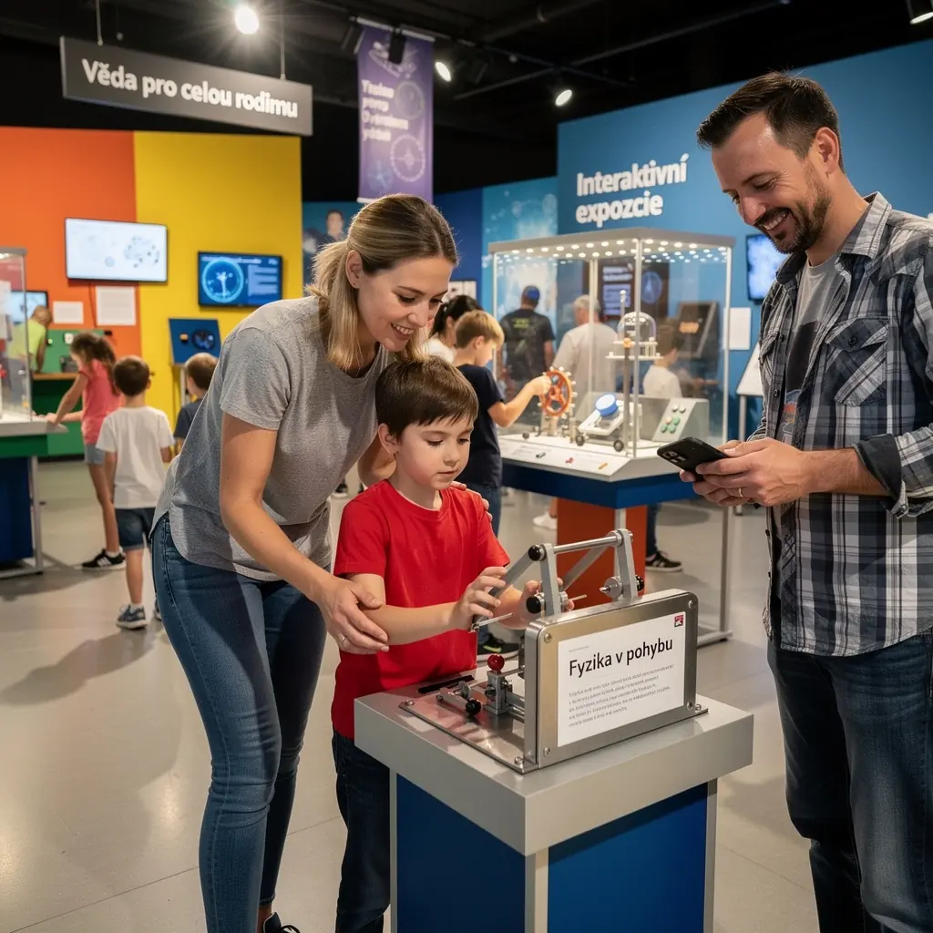 Rodinná skupina vychutnává piknik v malebné krajině.